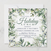 Invitation Déjeuner de Noël Floral Rustique d'hiver (Devant)