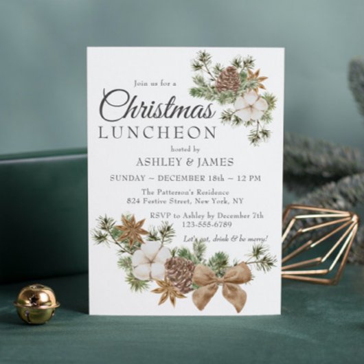 Invitation Déjeuner de Noël Party Coton Rustique et Pin