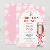 Invitation Déjeuner de Noël Party Ruban Rouge Vin Rose Gingha (Devant / Derrière)
