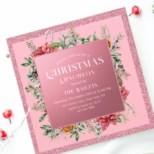 Invitation déjeuner de Noël Poinsettia rose paille