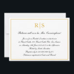 Invitation Déjeuner de nuptiale de Monogramme d'or<br><div class="desc">Invitations formelles et fantaisistes de déjeuners de mariées avec un design simple avec vos détails d'événement à l'intérieur d'une fausse bordure d'or, sur un arrière - plan blanc. En haut se trouve votre deux monogramme initial et vos détails sont dans une calligraphie élégante. Un design classe qui ne manquera pas...</div>