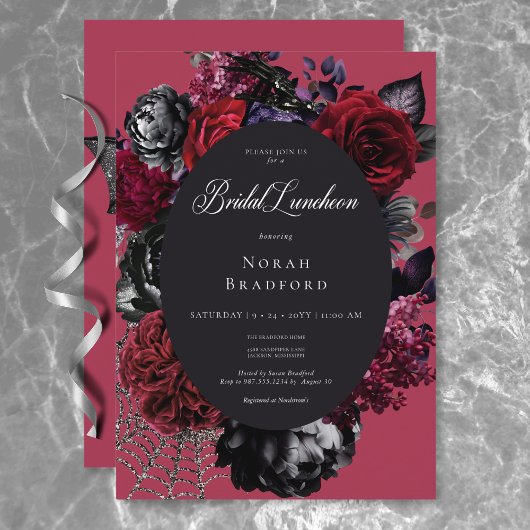 Invitation Déjeuner de nuptiale rouge florale d'Halloween fon