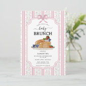 Invitation Déjeuner de Pancakes Rose Fleur Bébé (Debout devant)