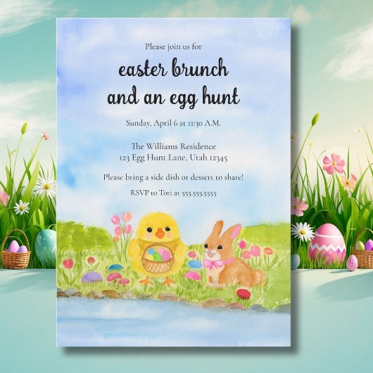 Invitation Déjeuner de Pâques avec poussin lapin de Pâques