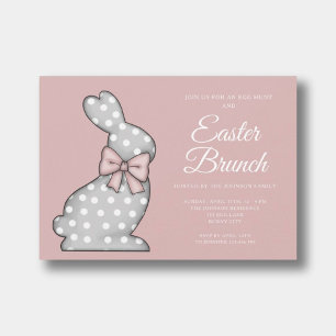 Invitation Déjeuner de Pâques avec un joli lapin rose poussié