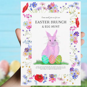 Invitation Déjeuner de Pâques Chasse aux œufs de Pâques Lapin