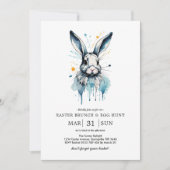 Invitation Déjeuner de Pâques & Chasse aux œufs | Lapin aquar (Devant)