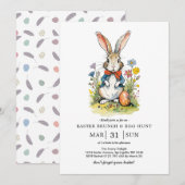 Invitation Déjeuner de Pâques & Chasse aux œufs | Lapin de Fl (Devant / Derrière)