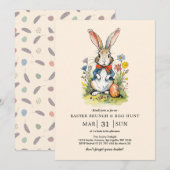 Invitation Déjeuner de Pâques & Chasse aux œufs | Lapin de Wi (Devant / Derrière)