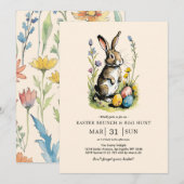 Invitation Déjeuner de Pâques & Chasse aux œufs | Lapin Wildf (Devant / Derrière)