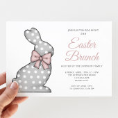 Invitation Déjeuner de Pâques chic lapin rose