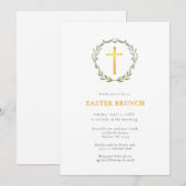Invitation Déjeuner de Pâques croix d'or élégante & couronne (Devant / Derrière)