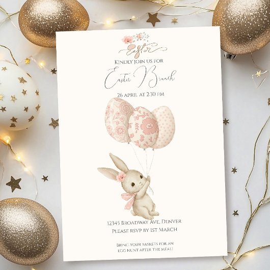 Invitation Déjeuner de Pâques de Lapin de Bébé Rose Clair Mig