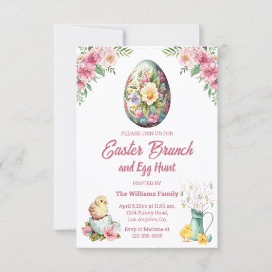 Invitation déjeuner de Pâques et chasse aux œufs, poules flor (Devant)