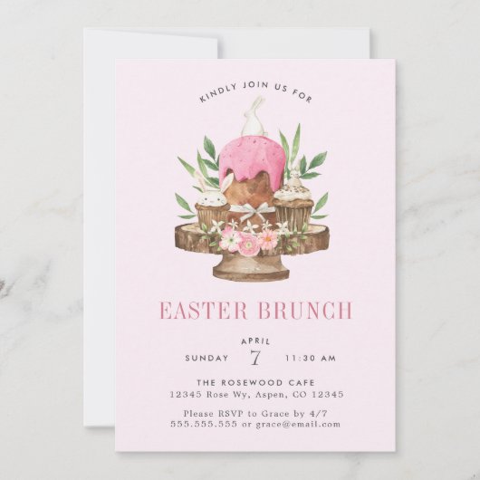 Invitation Déjeuner de Pâques Lapin Aquarelle Mignon (Devant)