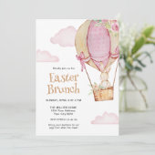 Invitation Déjeuner de Pâques lapin mignon aquarelle avec bal (Debout devant)