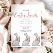 Invitation Déjeuner de Pâques Lapin Rose Moderne