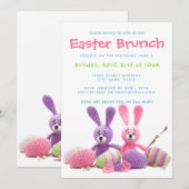 Invitation Déjeuner de Pâques Lapins équipés Œufs floraux | A (Devant / Derrière)