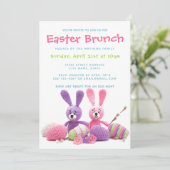 Invitation Déjeuner de Pâques Lapins équipés Œufs floraux | B (Debout devant)