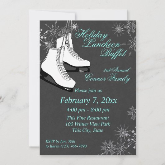Invitation Déjeuner de patins à glace et de flocons de neige (Devant)
