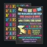 Invitation Déjeuner de répétition de Chalkboard Mexican Fiest<br><div class="desc">Joli et coloré mexicain Fiesta Rehearsal Lunch Invitations avec des bannières lumineuses,  la typographie amusante,  une grande margarita et taco sur un arrière - plan de tableau noir. Alors prenez une boisson froide et une salsa chaude avec cette merveilleuse invitation. Illustration tirée à la main par McBooboo.</div>
