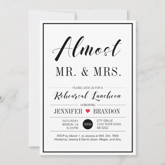 Invitation Déjeuner de répétition Mariage Chic Moderne (Devant)