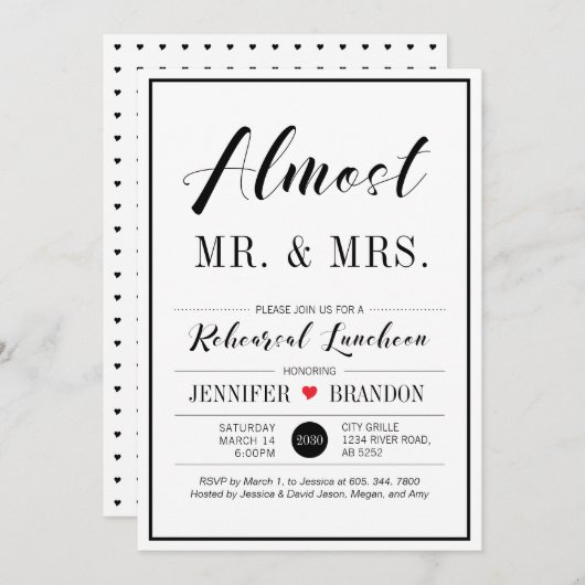 Invitation Déjeuner de répétition Mariage Chic Moderne (Devant / Derrière)