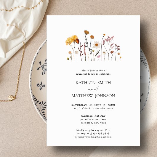 Invitation Déjeuner de répétition Mariage du Fleur sauvage Wh
