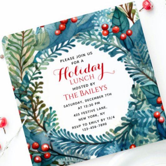 Invitation Déjeuner de vacances Élégante couronne florale de 