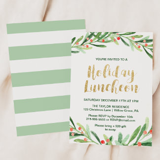 Invitation Déjeuner de vacances Holly Wreath