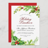 Invitation Déjeuner de vacances Red Holly Berry Noël (Devant / Derrière)