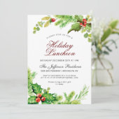 Invitation Déjeuner de vacances Red Holly Berry Noël (Debout devant)