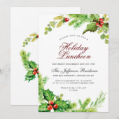 Invitation Déjeuner de vacances Red Holly Berry Noël (Devant / Derrière)