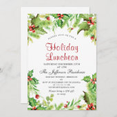 Invitation Déjeuner de vacances Red Holly Berry Noël (Devant / Derrière)