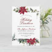 Invitation Déjeuner de vacances Red Poinsettia Floral Noël (Debout devant)