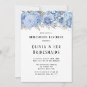 Invitation Déjeuner des Bridesmaides Dusty Blue et Silver Flo (Devant)