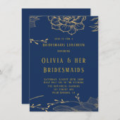 Invitation Déjeuner des Bridesmaids Classy Navy Blue Gold Rac (Devant / Derrière)