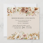 Invitation Déjeuner des servantes Brown florales rustiques (Devant)