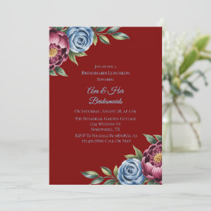 Invitation Déjeuner des servantes de Burgundy Peony et Blue R