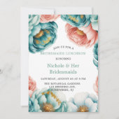 Invitation Déjeuner des servantes Roses Turquoise et Peach (Devant)