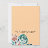 Invitation Déjeuner des servantes Roses Turquoise et Peach (Dos)