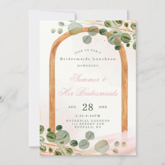 Invitation Déjeuner d'Eucalyptus Rose Arc En Bois (Devant)