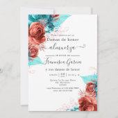 Invitation Déjeuner d'servante espagnole Turquoise et Coral (Devant)