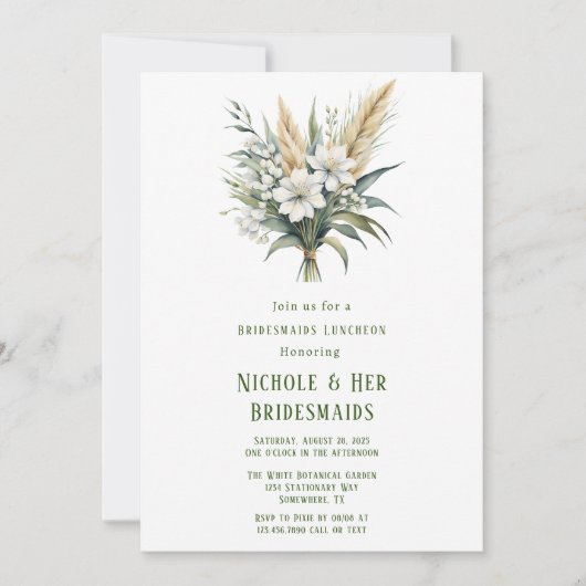 Invitation Déjeuner d'servantes peintes en vert de fleurs bla (Devant)