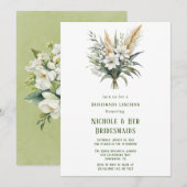 Invitation Déjeuner d'servantes peintes en vert de fleurs bla (Devant / Derrière)