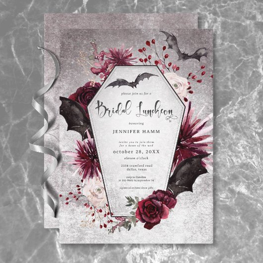 Invitation Déjeuner Éffrayant gothique noir et bordeaux