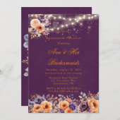 Invitation Déjeuner Eggplant Orange Floral Élégant Bridesmaid (Devant / Derrière)