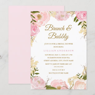 Invitation Déjeuner élégant aux roses roses et bridal shower
