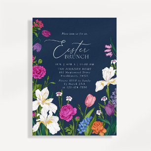 Invitation Déjeuner élégant de Pâques aux fleurs de la Marine