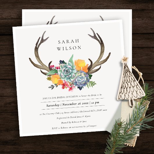 INVITATION DÉJEUNER FLORAL SUCCULENT ANTLER BOHEMIAN BRIDAL